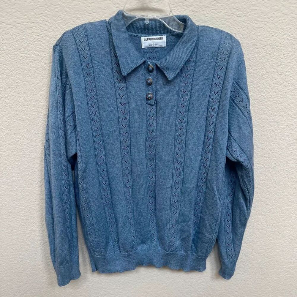Vintage Alfred Dunner Pointelle Knit Polo Sweater Size Large Grannycore Cottage